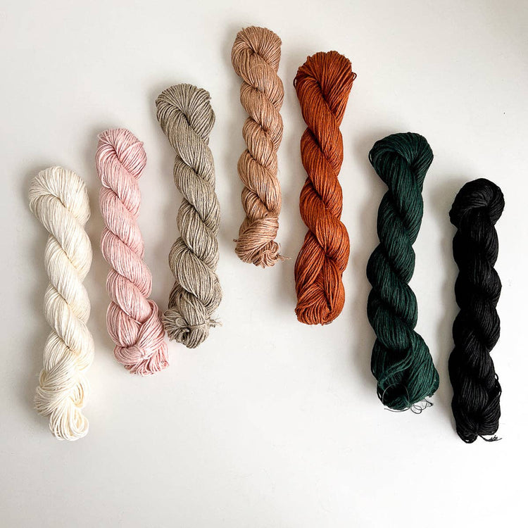 Linen yarns for crocheting, weaving and knitting.