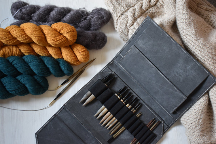 Interchangeable circular knitting needle sets.