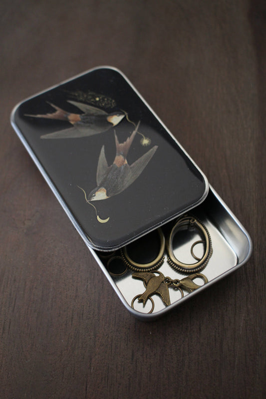 Celestial Swallows Knitting Notions Tin With Stitch Markers