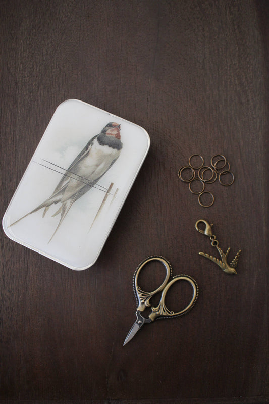 Swallow Knitting Notions Tin With Stitch Markers