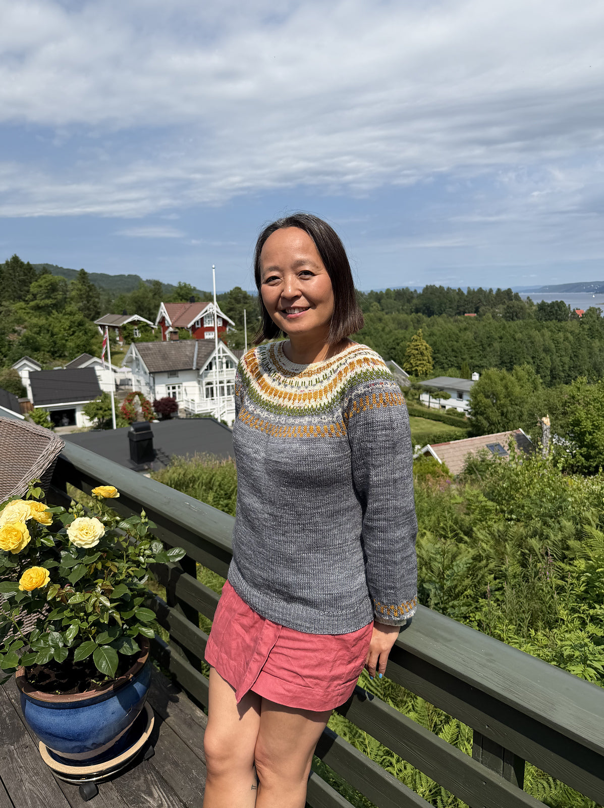 Amylin's finished Boreas Sweater knitting pattern.