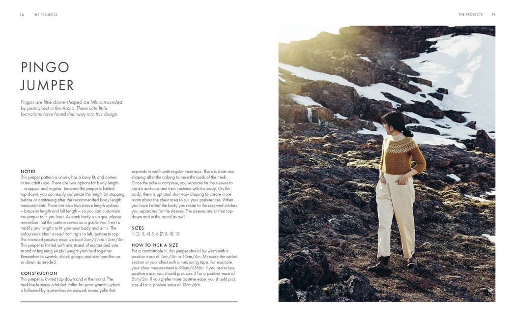 Woman wearing the Pingo Jumper on a snowy landscape.