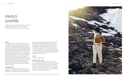 Woman wearing the Pingo Jumper on a snowy landscape.