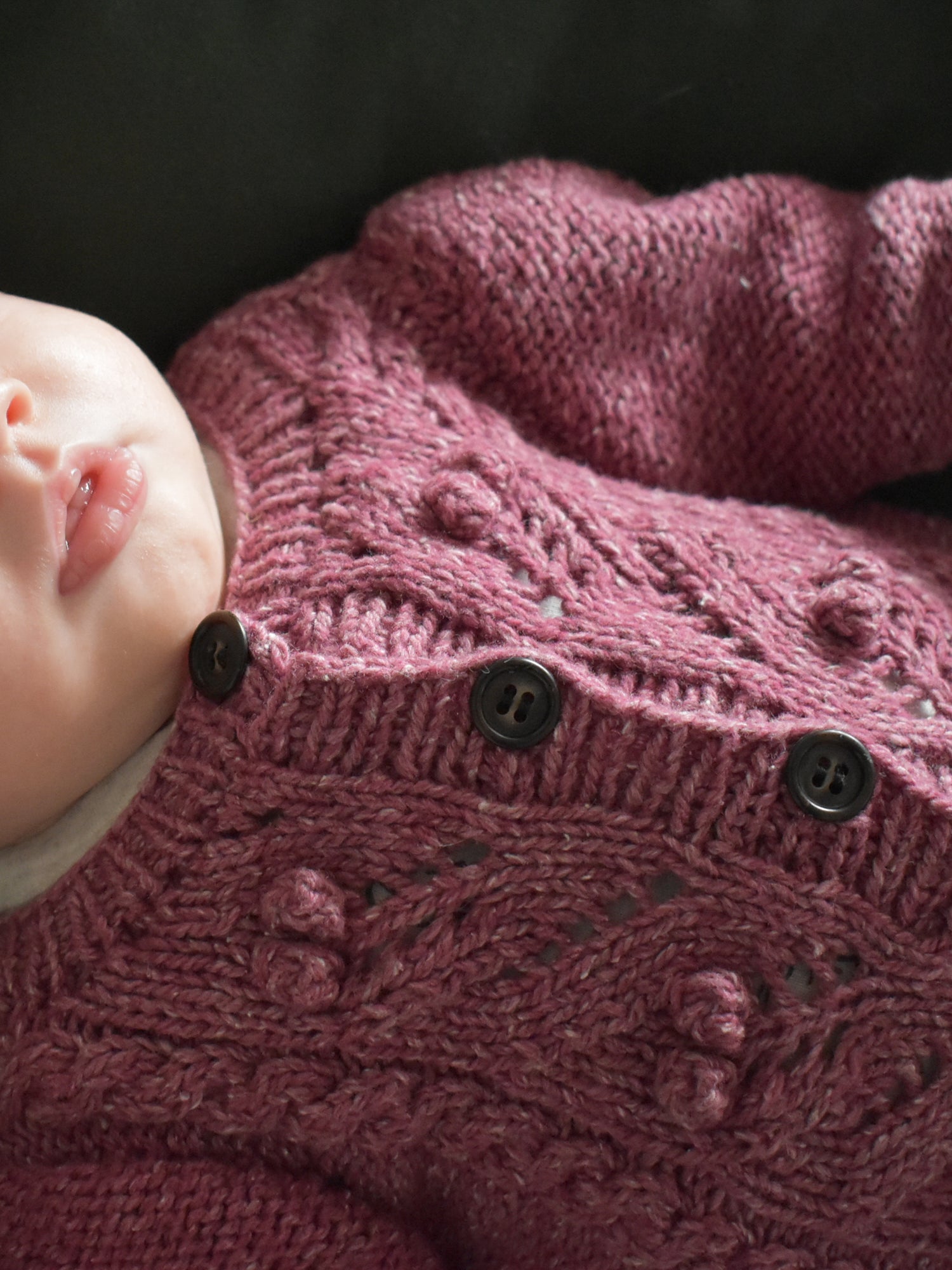 Baby cardigan knitting pattern with flowers lace.
