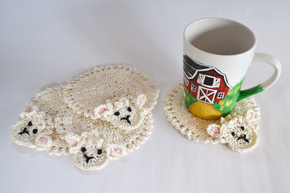 Crocheted sheep coaster pattern.
