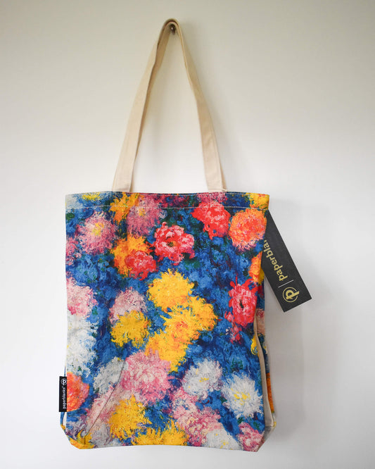 Canvas Knitting Project Tote With Monet's Chrysanthemums.