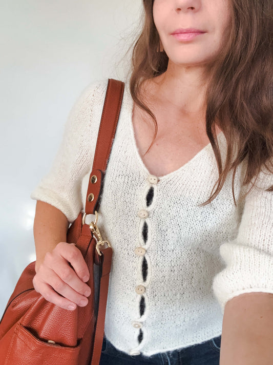 Cloud cardigan knitting pattern outfit.