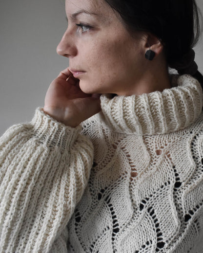 Lace sweater knitting pattern for winter.