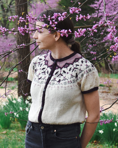 Colorwork yoke cardigan knitting pattern.