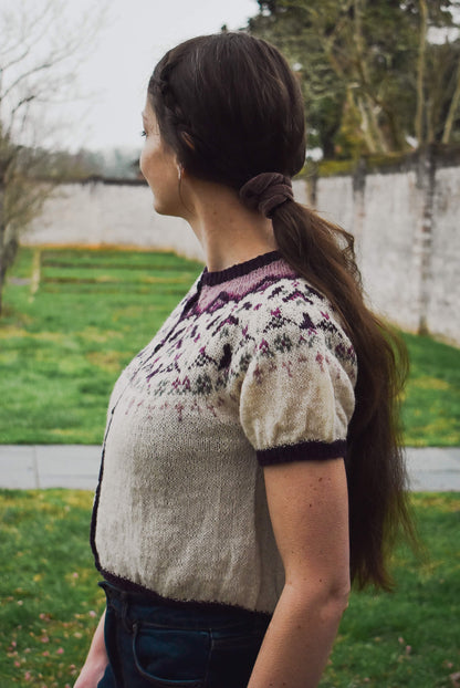 Stranded knitting cardigan pattern for women.