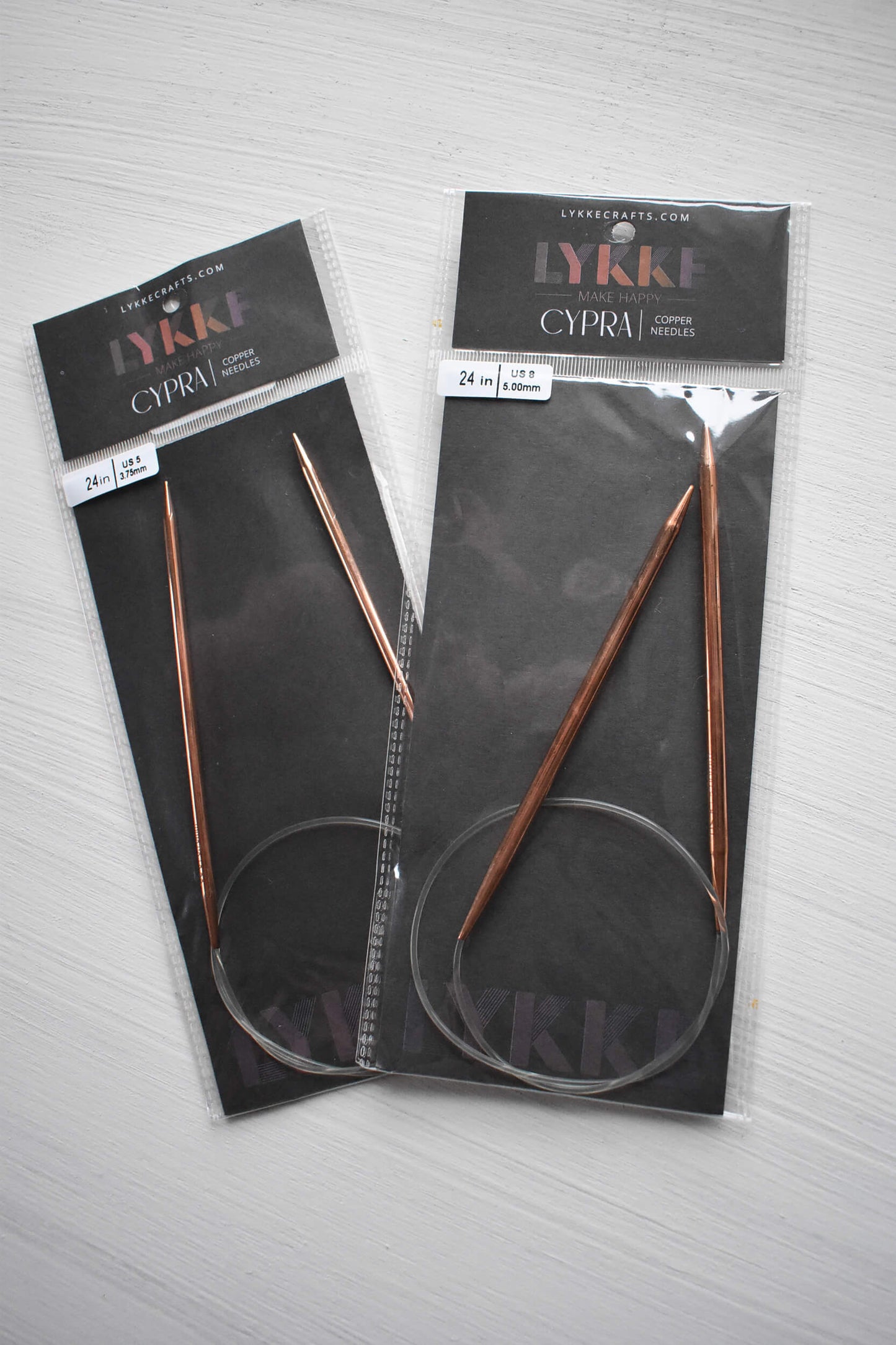 Lykke Cypra 24 inch fixed copper knitting needles.
