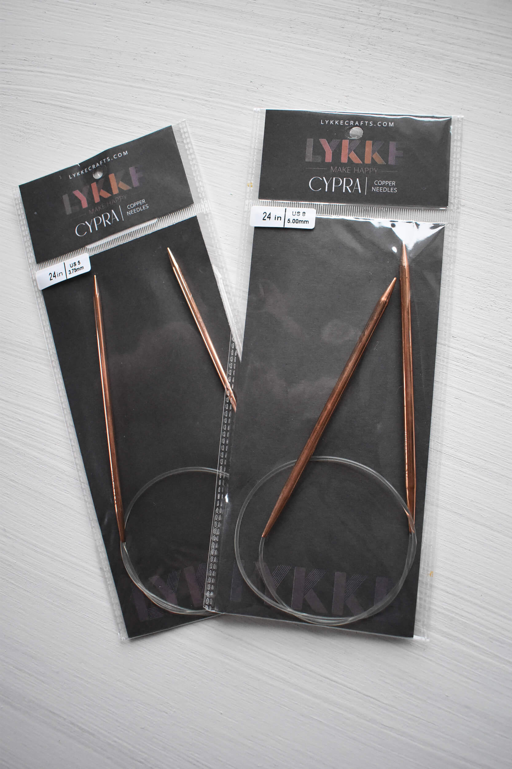 Lykke Cypra 24 inch fixed copper knitting needles.