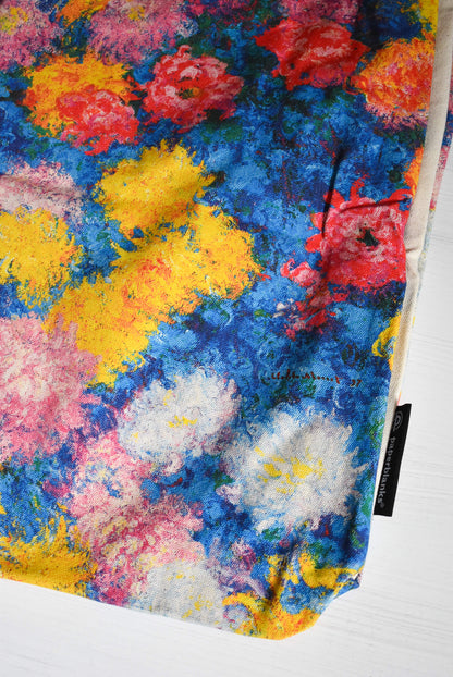 Colorful knitting tote with Monet's painting.