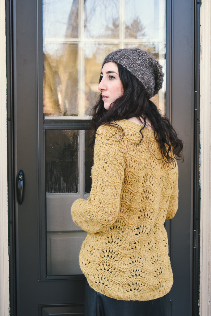 Fan stitch sweater knitting pattern for women.