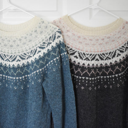 Patterned yoke sweaters.
