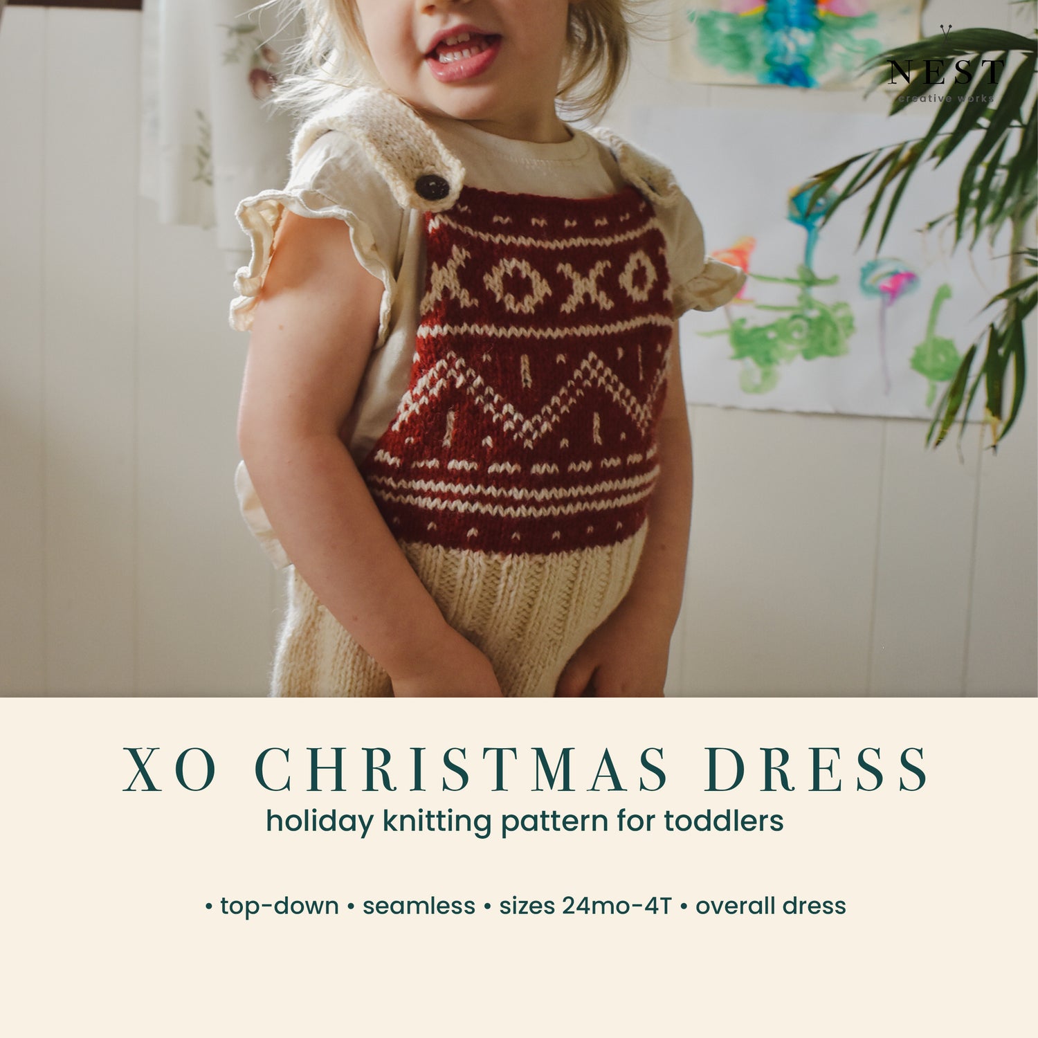 Girls Christmas dress knitting pattern in red and white.