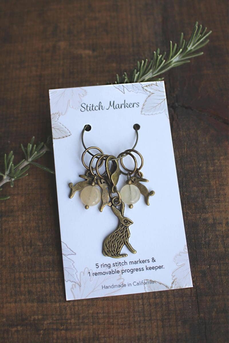 Set of knitting stitch markers inspired by woodland.